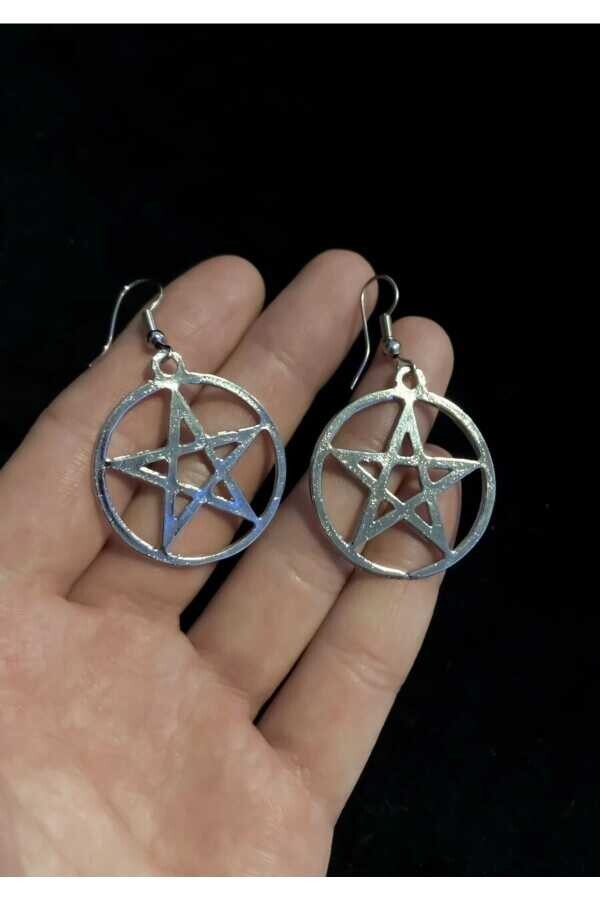 Gotik Punk Büyük , Sallantılı , Pentagram Küpe - 2