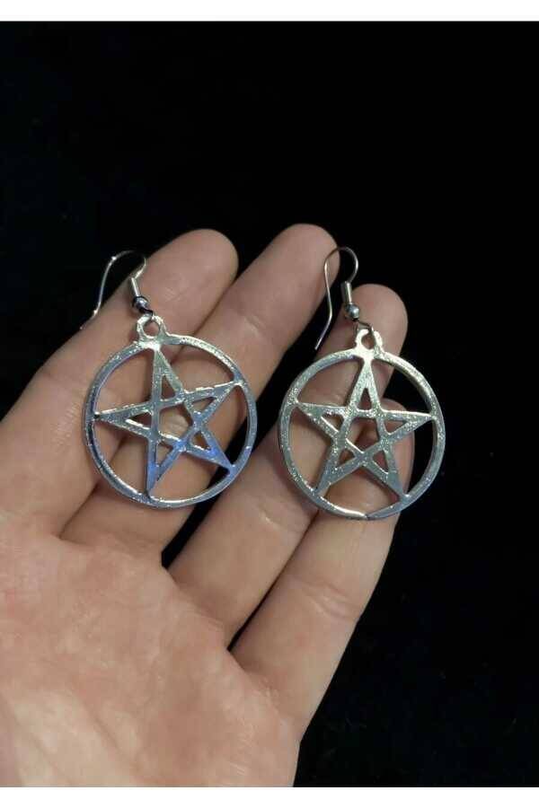 Gotik Punk Büyük , Sallantılı , Pentagram Küpe - 2