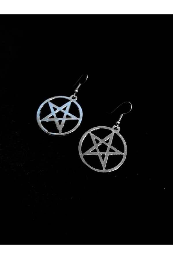 Gotik Punk Büyük , Sallantılı , Pentagram Küpe - 3
