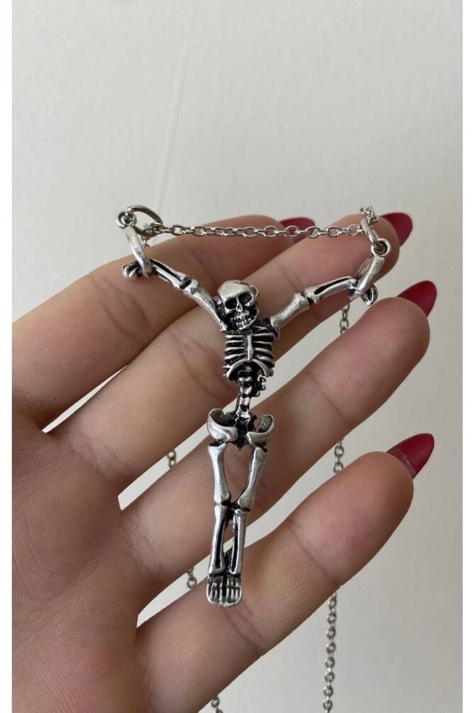 Gotik Punk Çarmığa Gerilmiş İskelet Kolye - 3