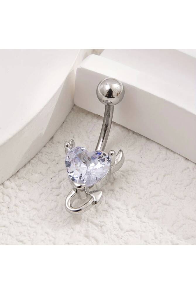 Gotik Punk Cerrahi Çelik Şeytan Kalp Zirkon Taşlı Göbek Piercing - 2