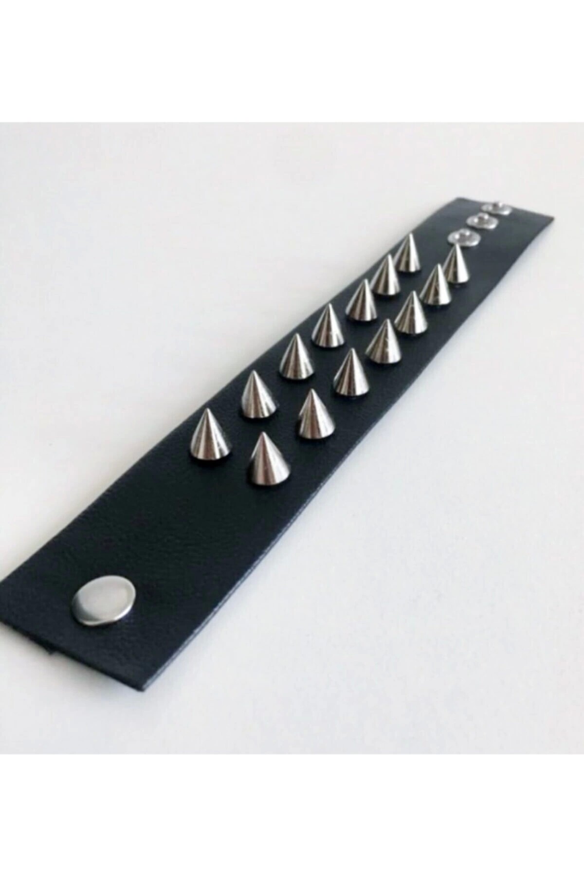 Gotik, Punk, Deri Çift Sıra Dikenli Bileklik - 4