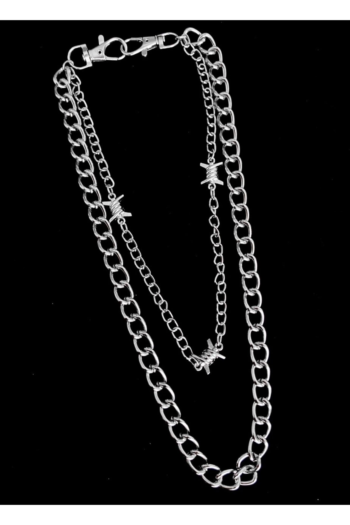 Gotik Punk Dikenli Çift Zincirli Pantolon Zinciri - DarkellaStore