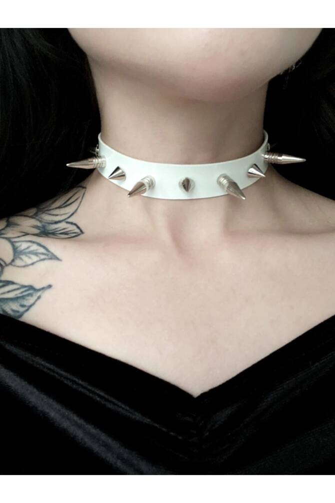 Gotik Punk Dikenli Spikelı Rugan Choker Boyunluk - 2