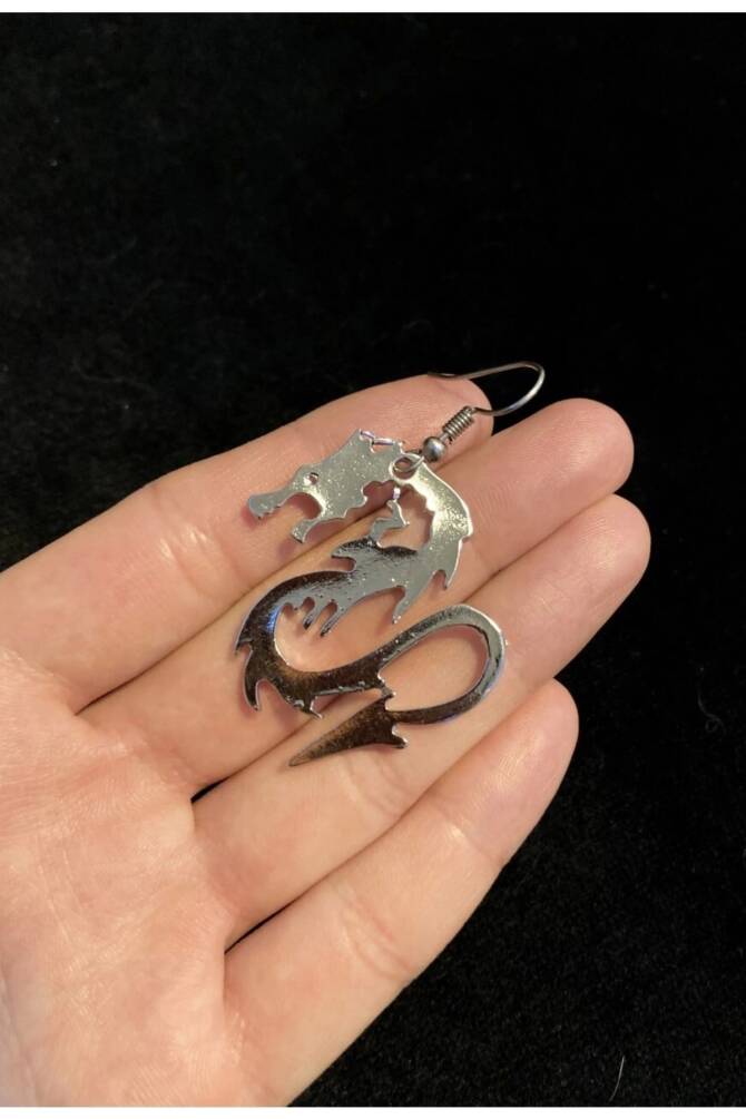 Gotik Punk Ejderha Sallantılı Küpe - 2