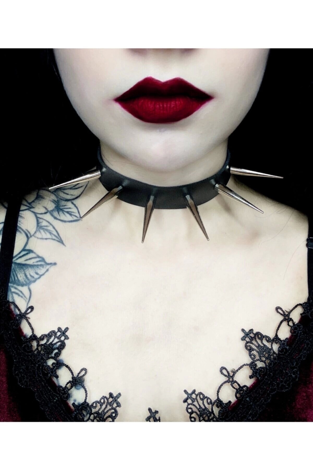 Gotik Punk Ekstra Uzun Çivili Chocker, Deri Boyunluk, Çivili Chocker, Spkile Chocker - DarkellaStore