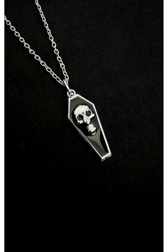 Gotik Punk Goth Kuru Kafalı Tabut Kolye - 1