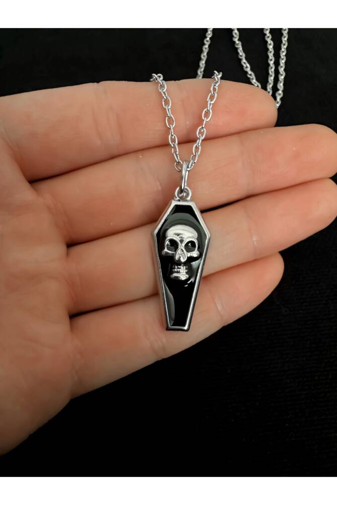 Gotik Punk Goth Kuru Kafalı Tabut Kolye - 2