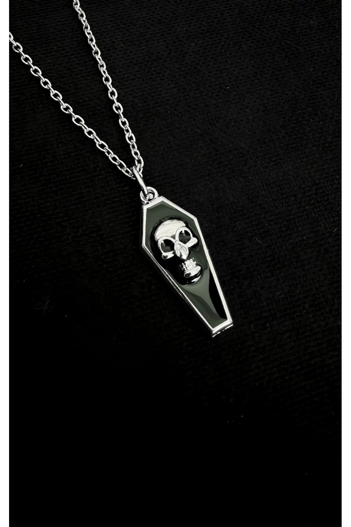 Gotik Punk Goth Kuru Kafalı Tabut Kolye - 3