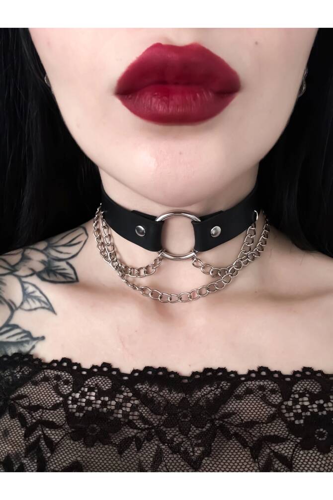 Gotik Punk Halka Zincir Detay Choker Boyunluk - 1
