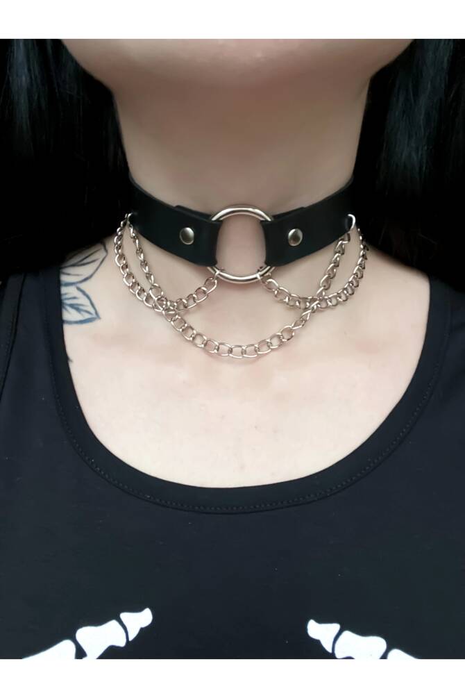 Gotik Punk Halka Zincir Detay Choker Boyunluk - 3
