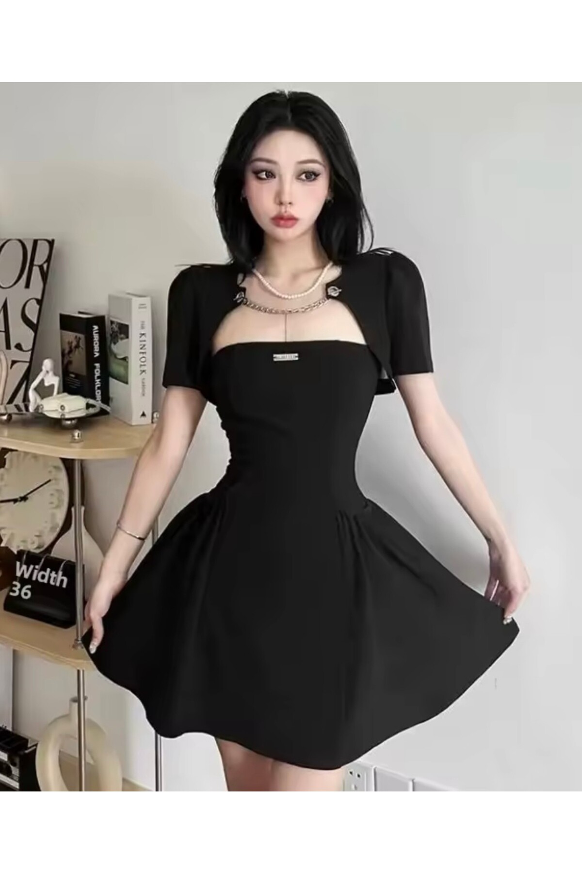 Gotik Punk Harajuku Zincirli Ceketli Straplez Mini Elbise - 15