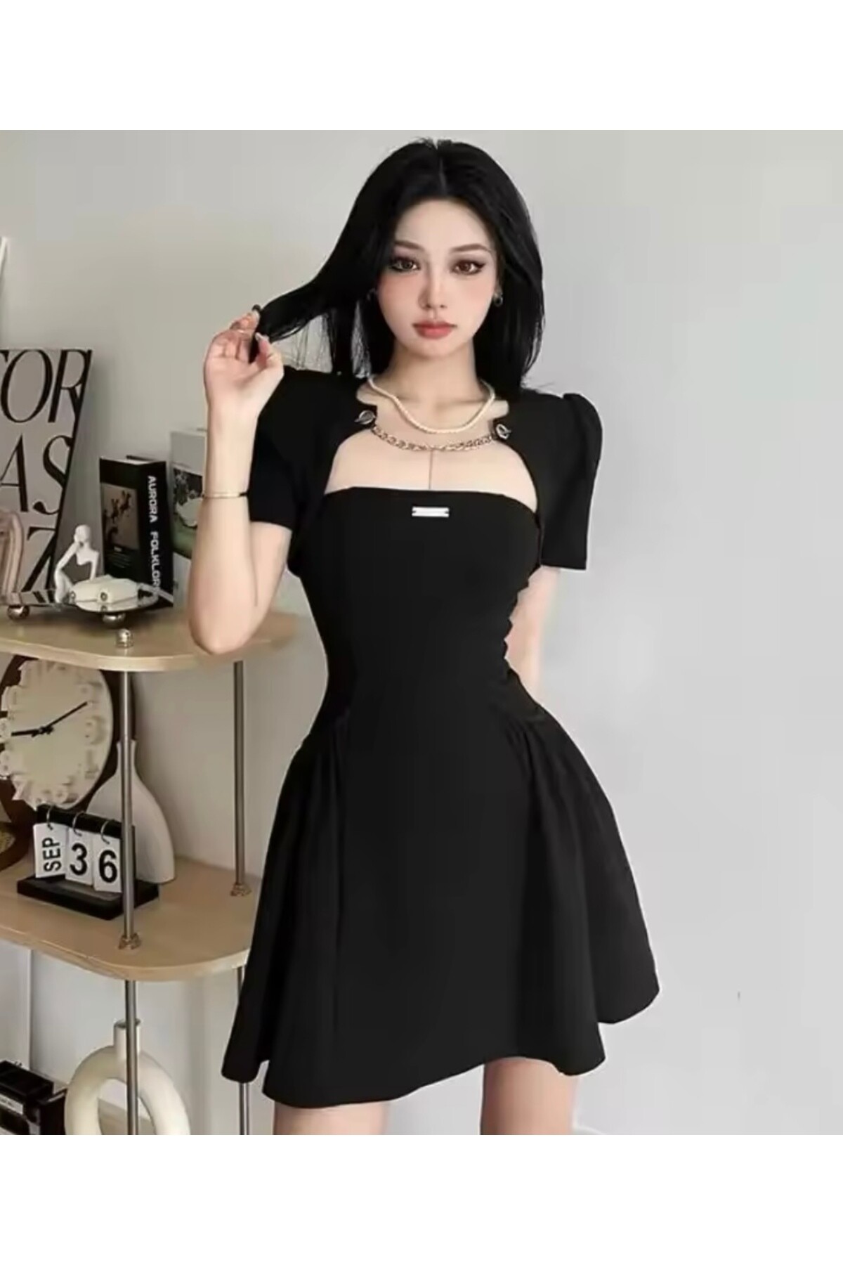 Gotik Punk Harajuku Zincirli Ceketli Straplez Mini Elbise - 13