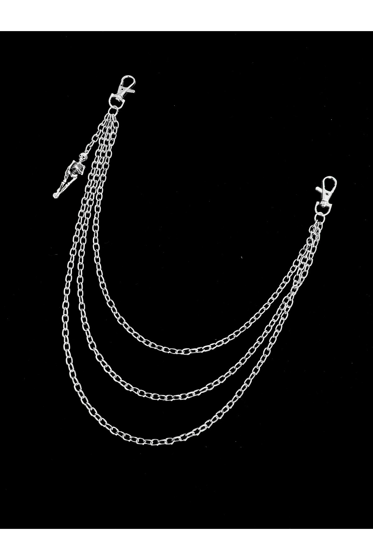 Gotik Punk İskelet Detay Metal Üç Zincirli Pantolon Zinciri - DarkellaStore