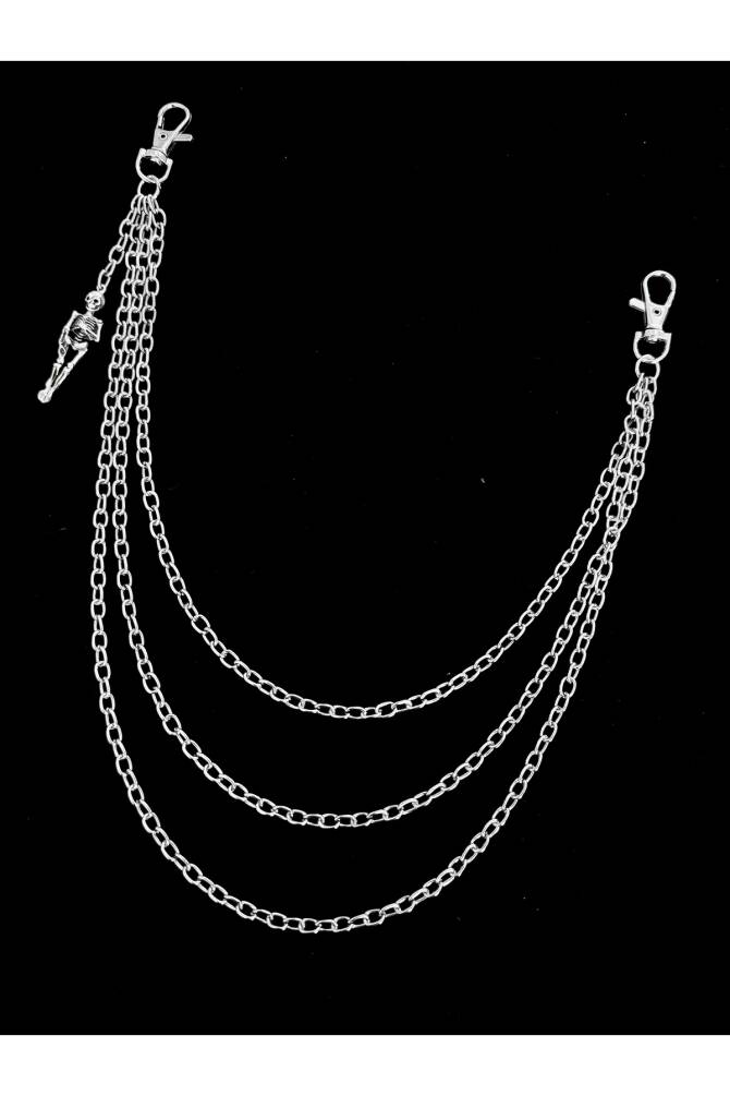Gotik Punk İskelet Detay Metal Üç Zincirli Pantolon Zinciri - 3