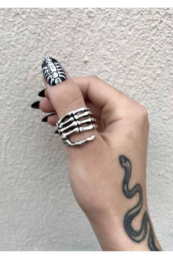 Gotik Punk Iskelet El Ayarlanabilir Yüzük (unisex) - 3