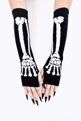 Gotik Punk Iskelet Siyah Kolluk Eldiven - 6