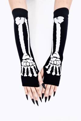Gotik Punk Iskelet Siyah Kolluk Eldiven - 6