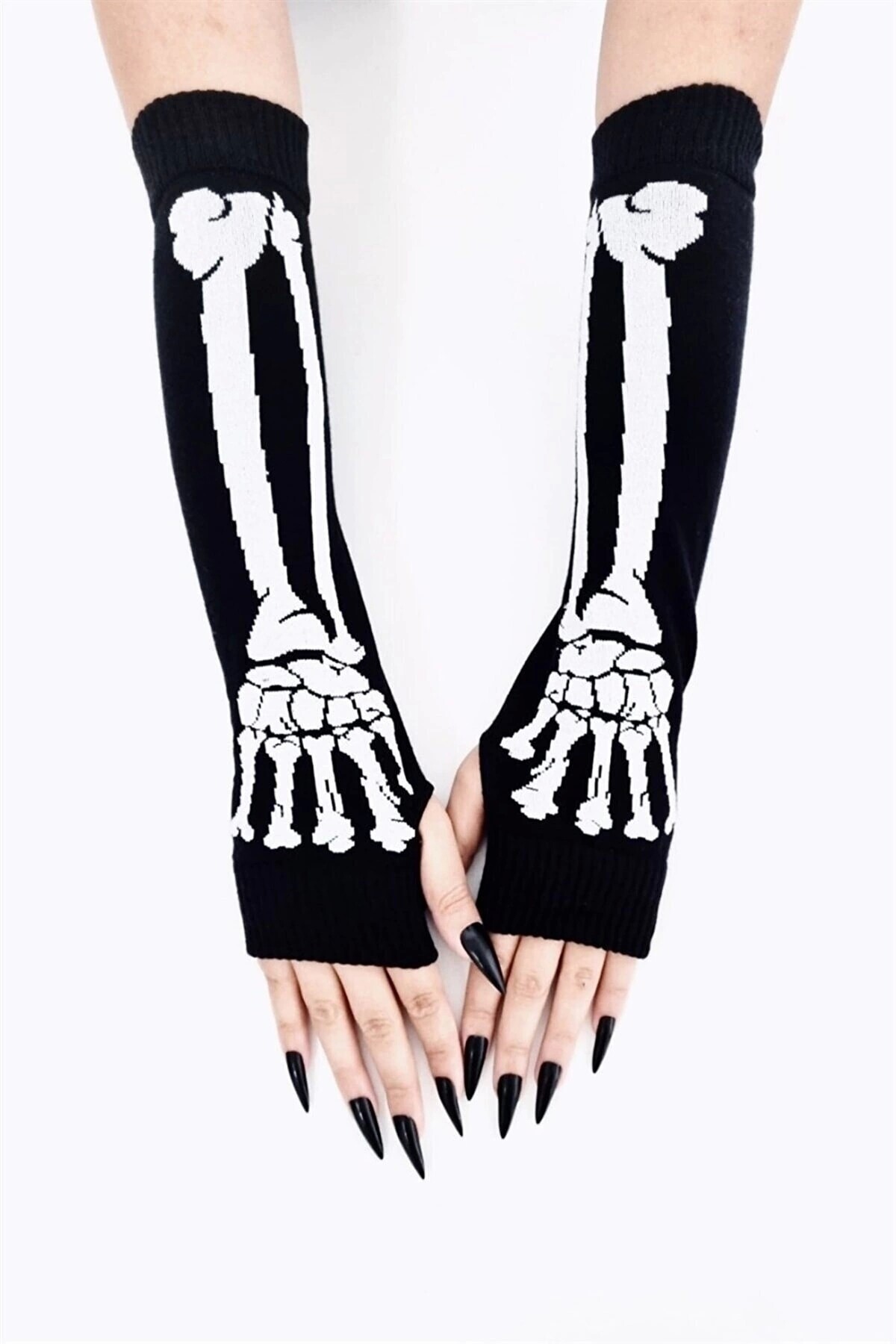 Gotik Punk Iskelet Siyah Kolluk Eldiven - 3