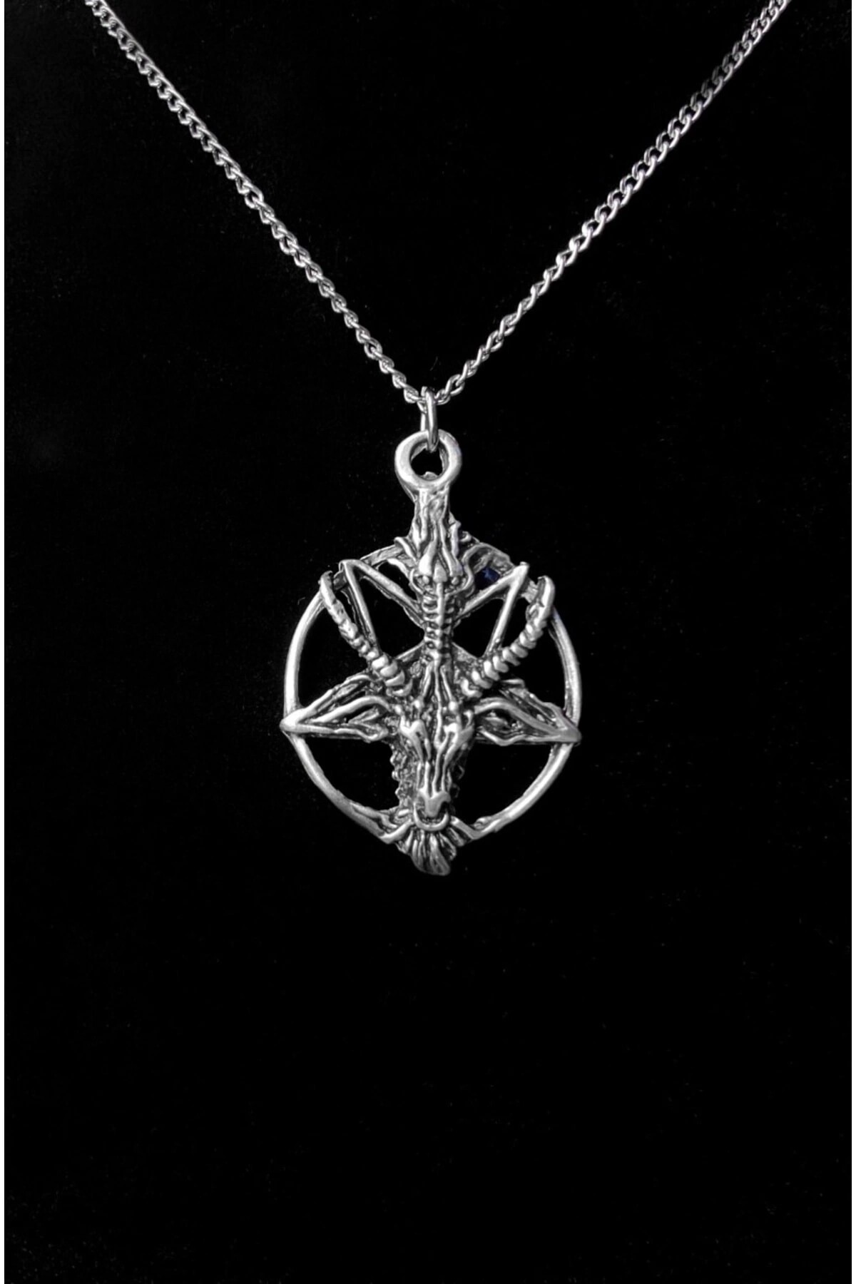 Gotik Punk Keçi Kafası Pentagram Halka Kolye - 2