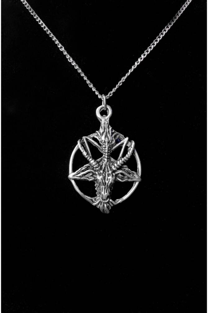Gotik Punk Keçi Kafası Pentagram Halka Kolye - 2