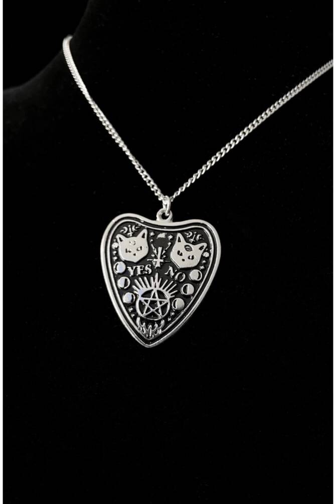 Gotik Punk Kedili Siyah Ouija Kolye - 1