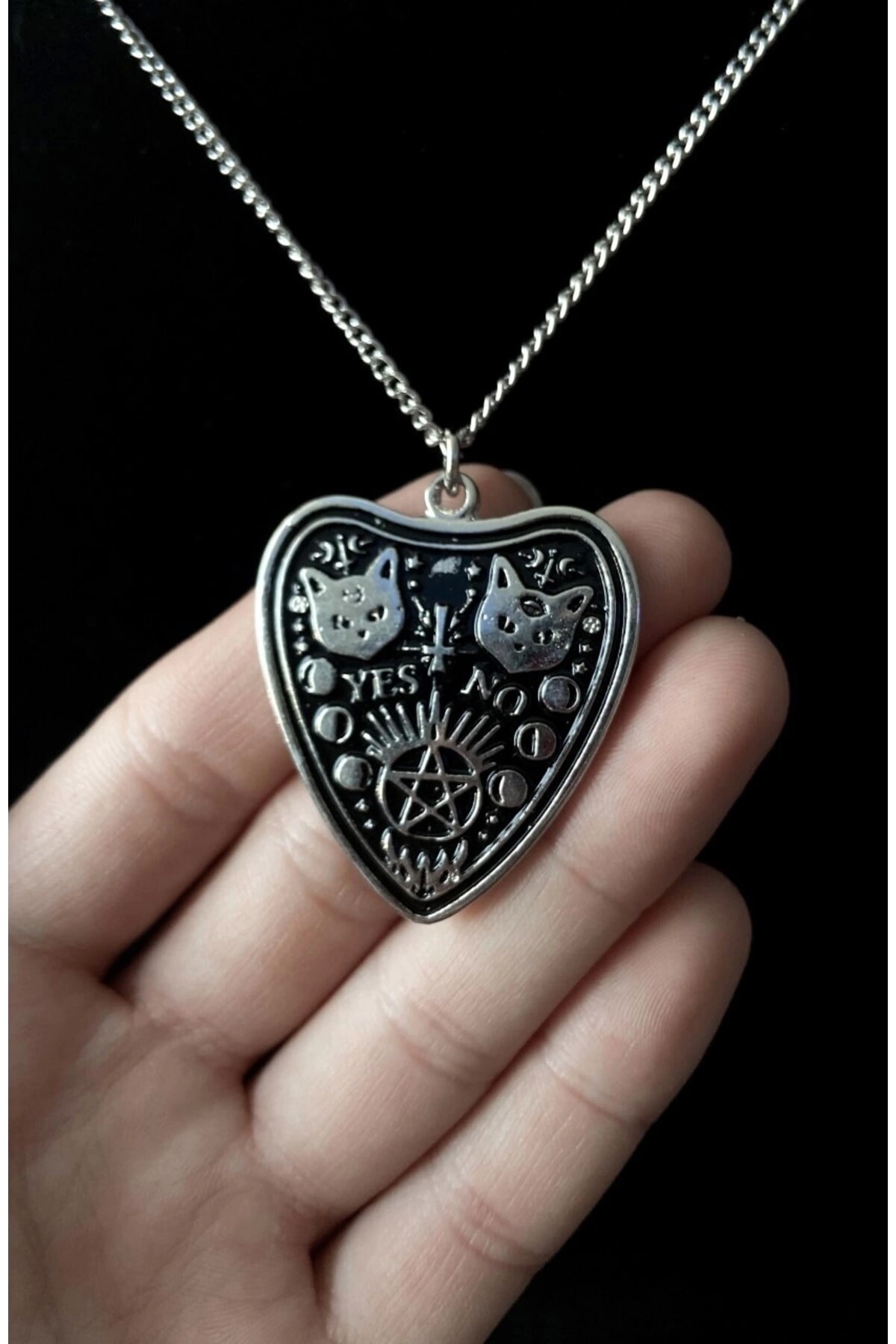 Gotik Punk Kedili Siyah Ouija Kolye - 2