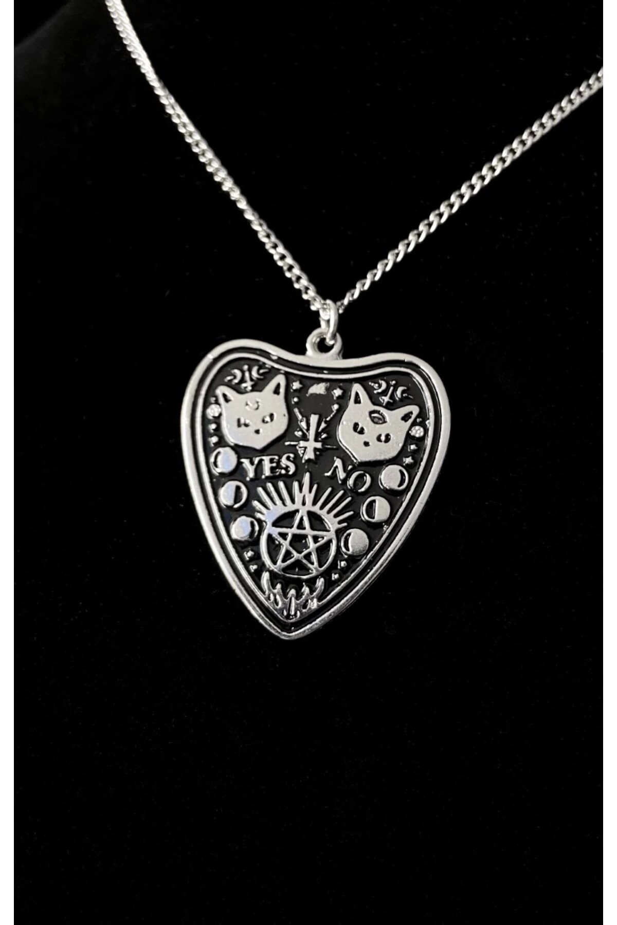 Gotik Punk Kedili Siyah Ouija Kolye - 3