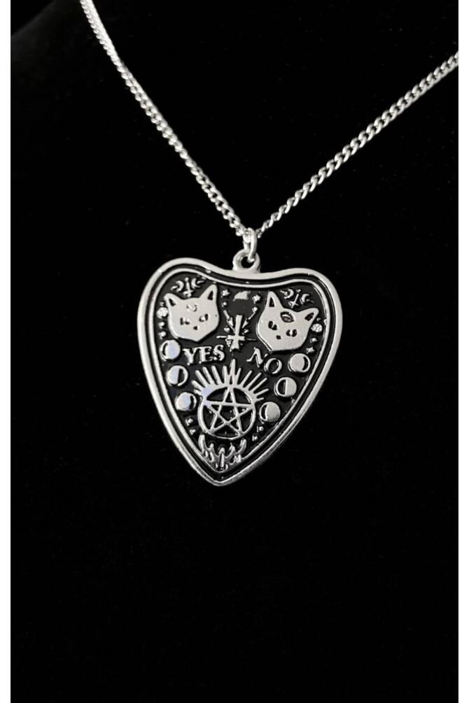 Gotik Punk Kedili Siyah Ouija Kolye - 3