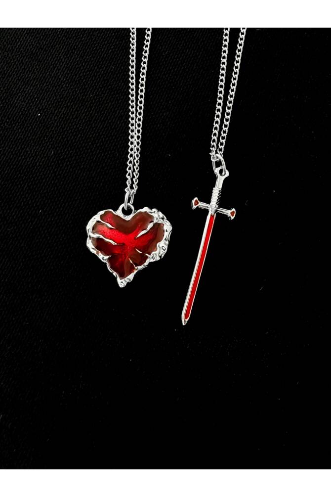 Gotik Punk Kılıç Kalp 2li Çift Kolyesi Arkadaşlık Kolyesi Sevgili Kolyesi - 2