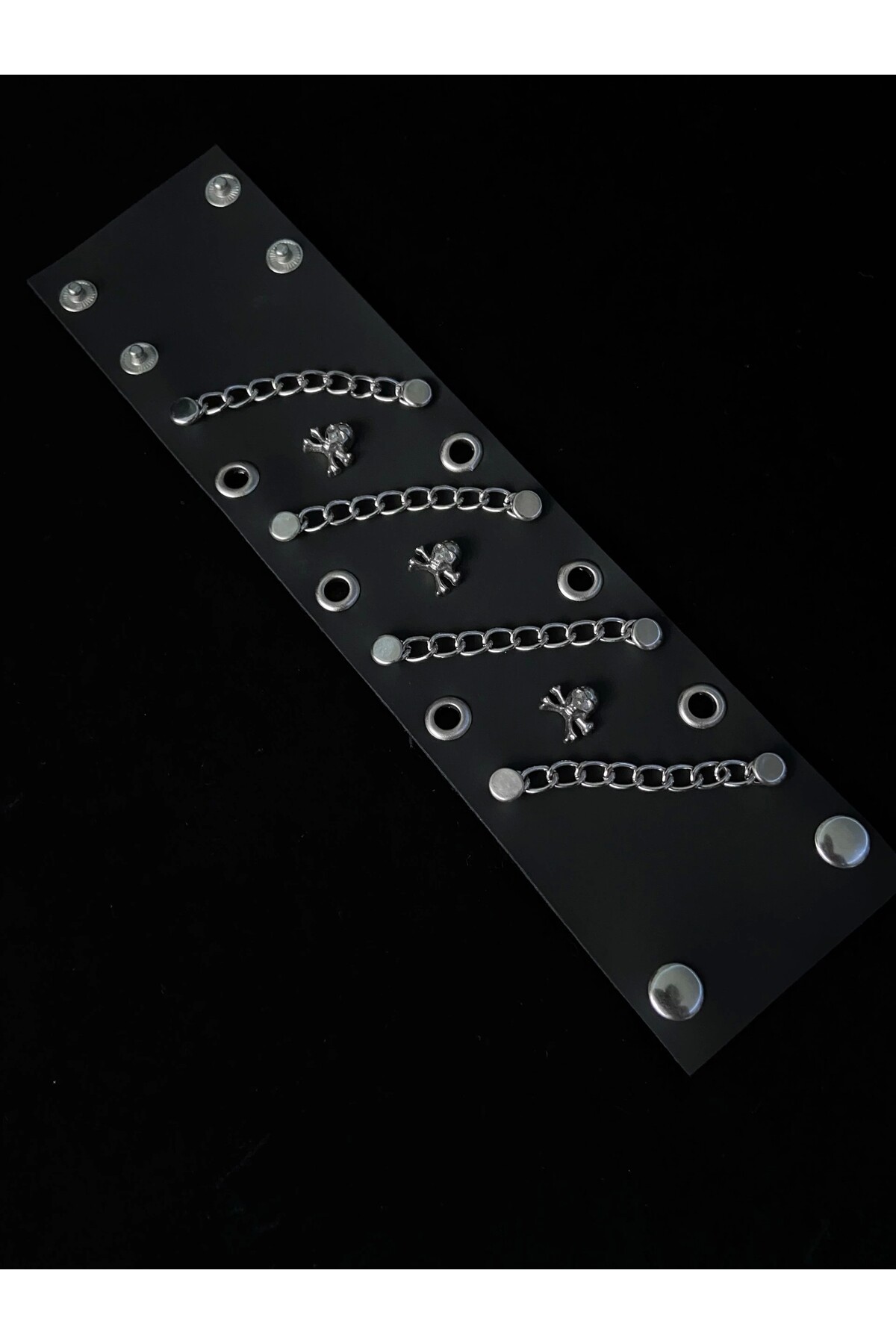 Gotik Punk Kuru Kafalı Skull Zincirli Deri Bileklik (UNISEX) - 2