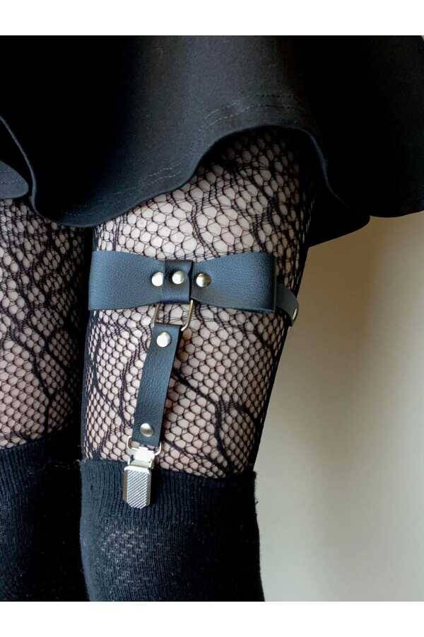 Gotik Punk Lolita Fiyonk Suni Deri Bacak Aksesuarı - 1