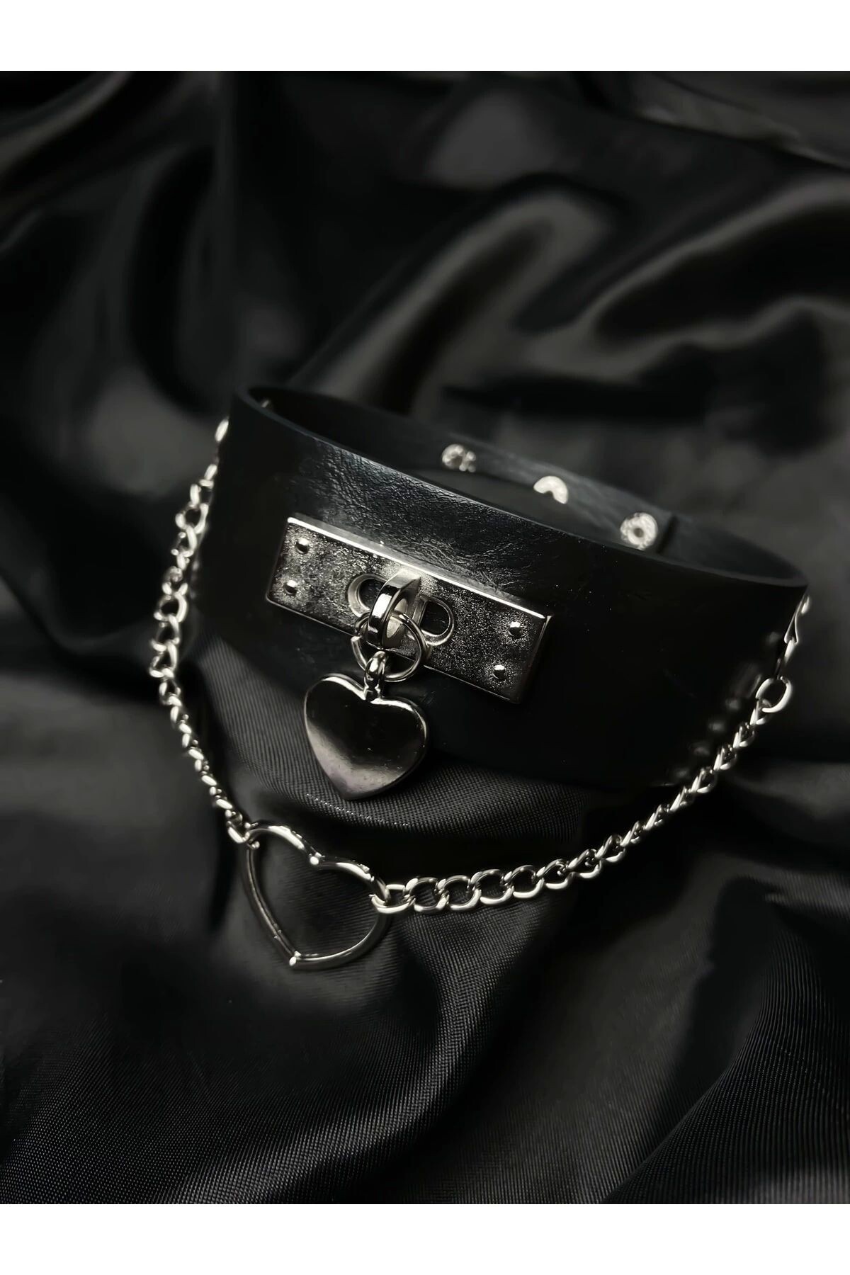 Gotik Punk Lolita Kalpli Zincirli Kalın Suni Deri Choker Boyunluk - 2