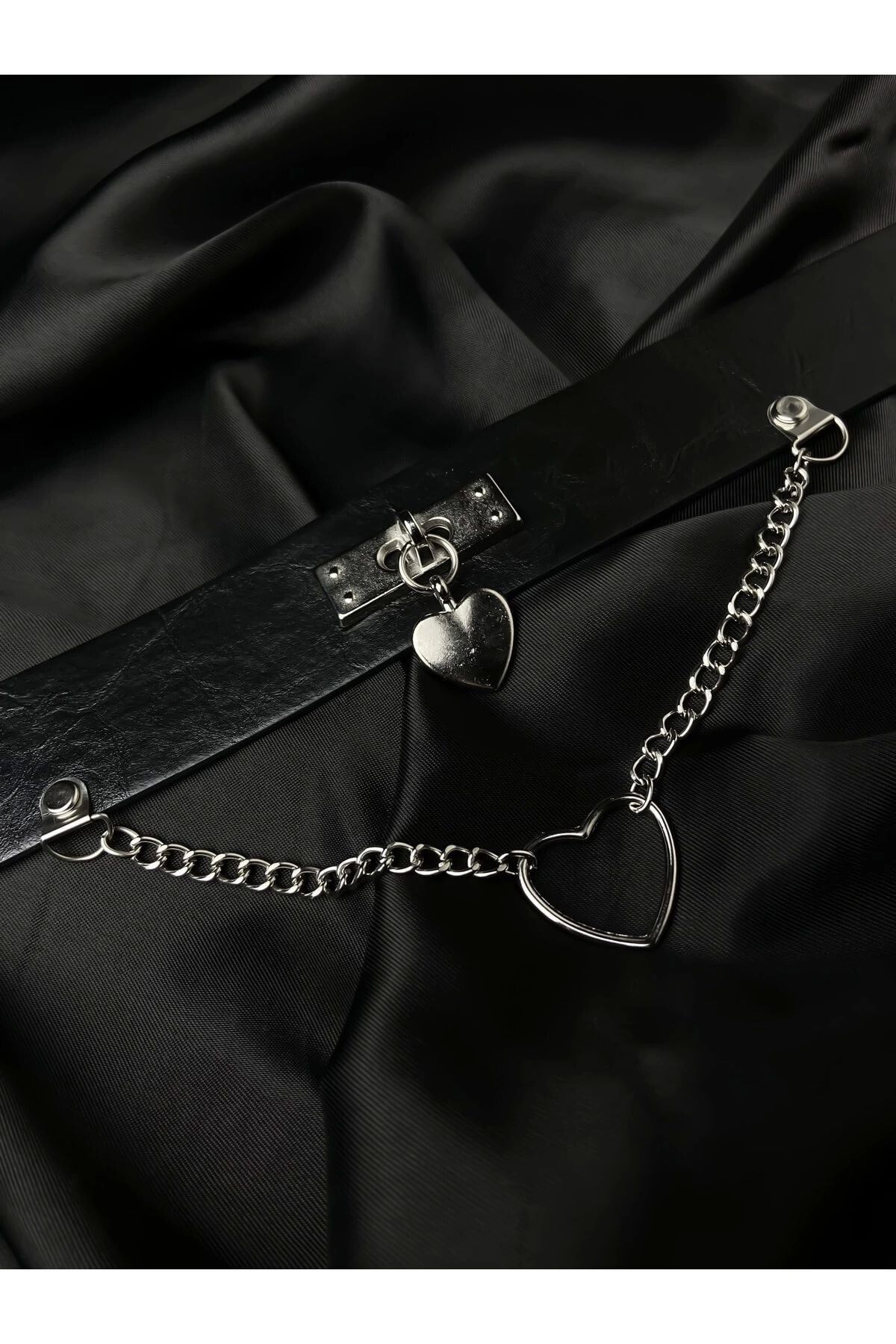 Gotik Punk Lolita Kalpli Zincirli Kalın Suni Deri Choker Boyunluk - 3