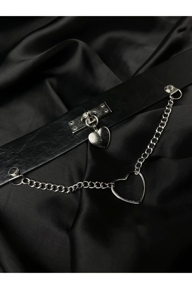 Gotik Punk Lolita Kalpli Zincirli Kalın Suni Deri Choker Boyunluk - 3