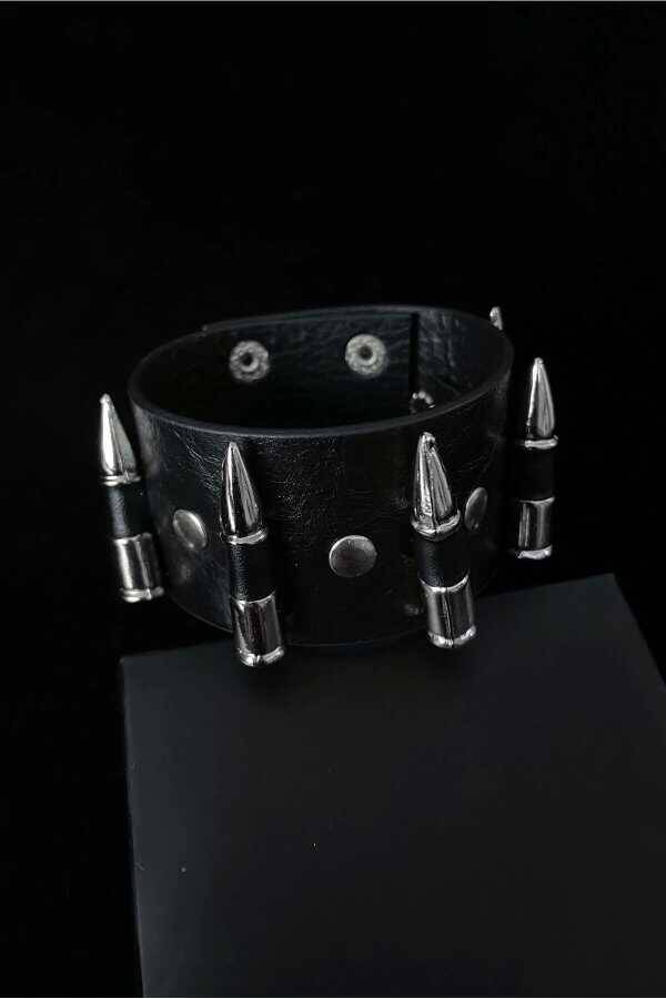 Gotik Punk Mermi Deri Bileklik (UNISEX) - 1