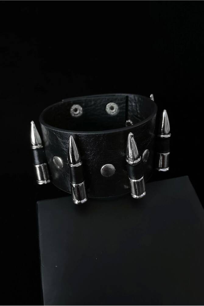 Gotik Punk Mermi Deri Bileklik (UNISEX) - 1