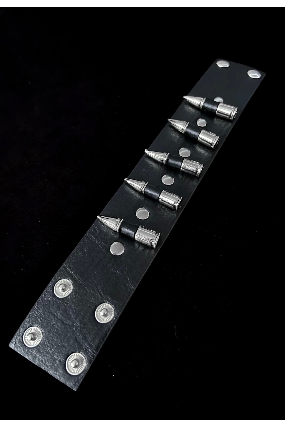 Gotik Punk Mermi Deri Bileklik (UNISEX) - 2