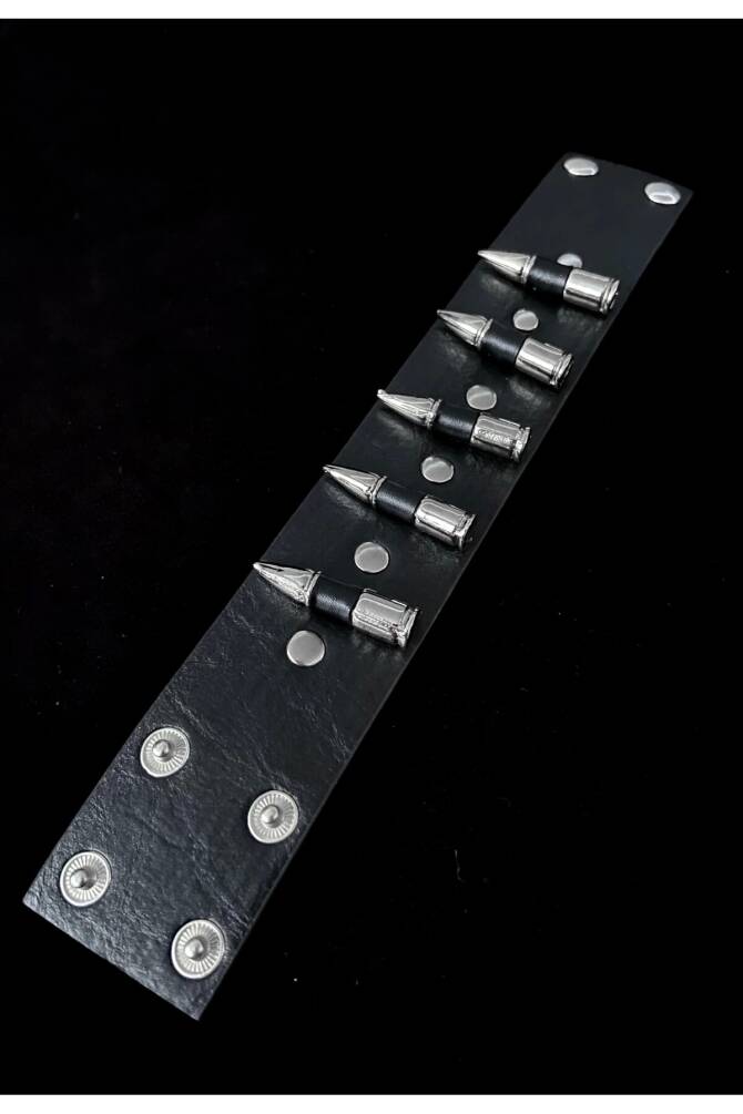 Gotik Punk Mermi Deri Bileklik (UNISEX) - 2