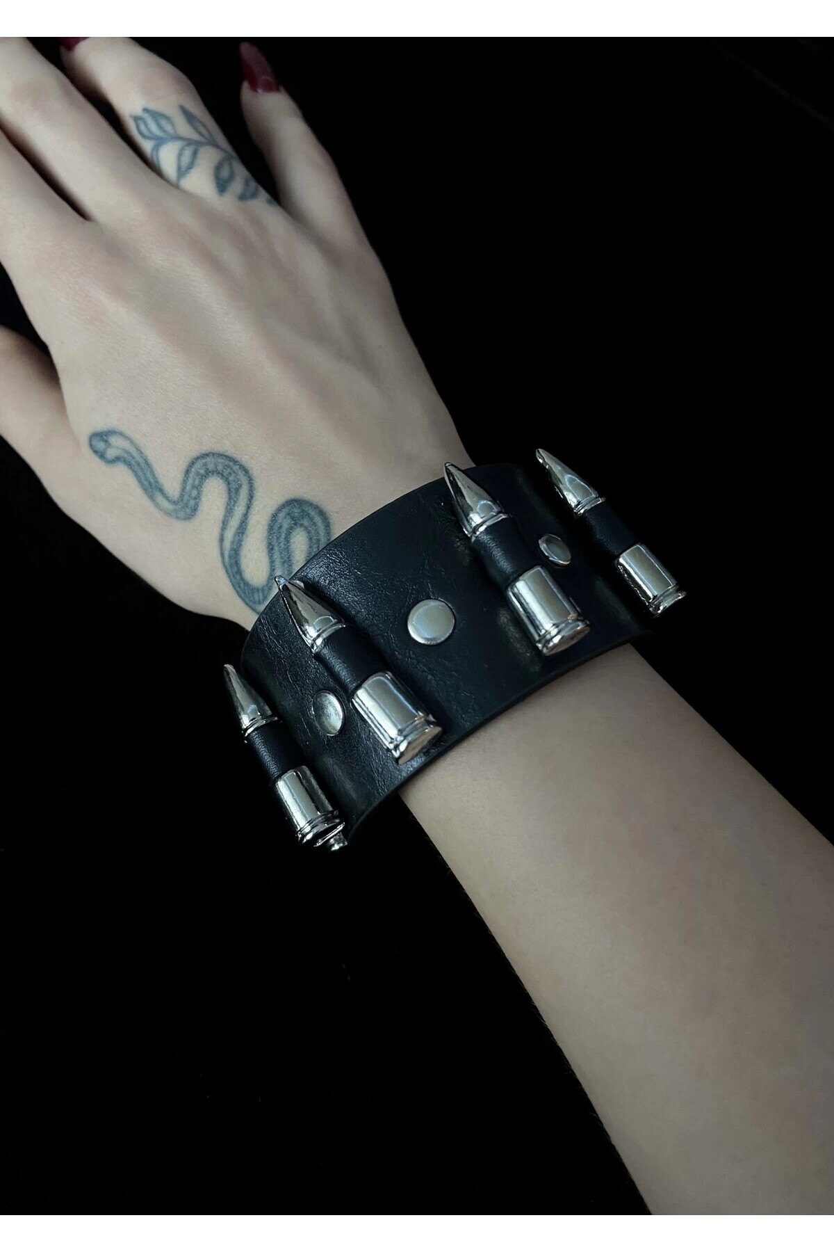 Gotik Punk Mermi Deri Bileklik (UNISEX) - 3