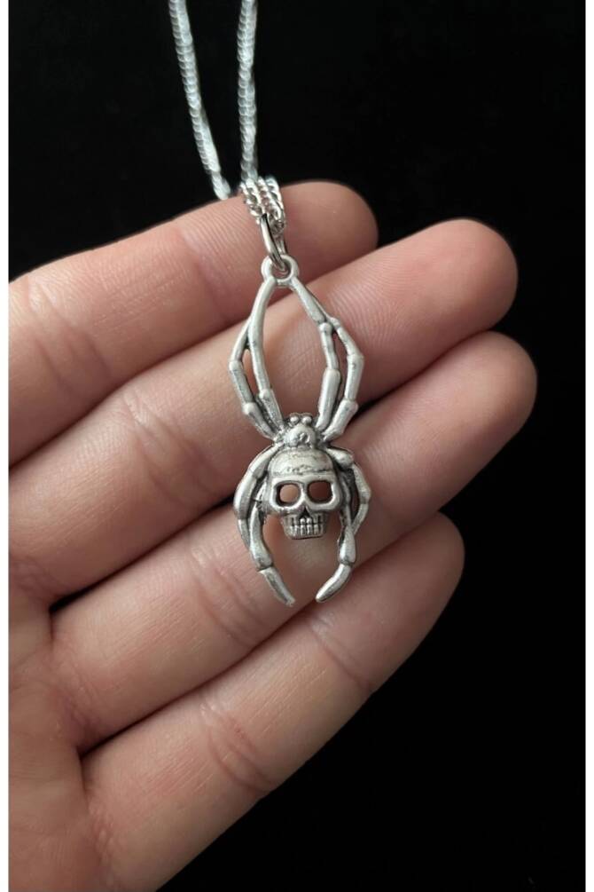 Gotik Punk Örümcek Kuru Kafa Skull Kolye - 1