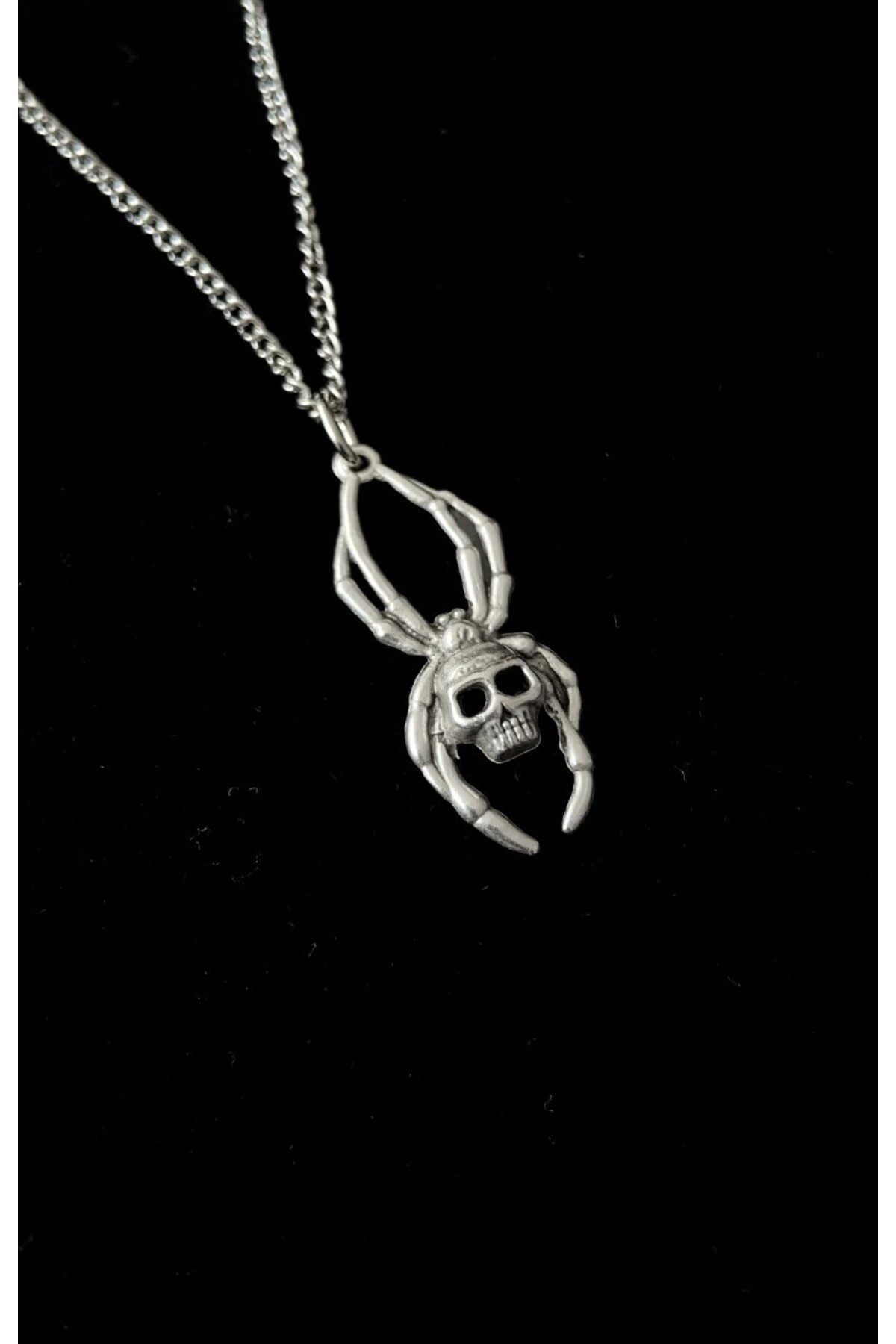 Gotik Punk Örümcek Kuru Kafa Skull Kolye - 2