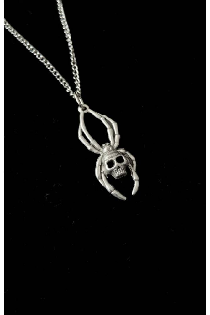 Gotik Punk Örümcek Kuru Kafa Skull Kolye - 2