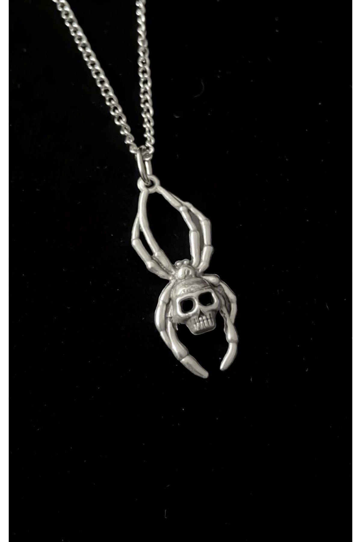 Gotik Punk Örümcek Kuru Kafa Skull Kolye - 3