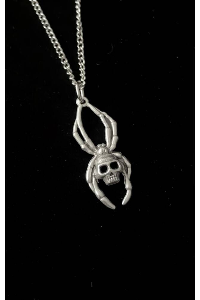 Gotik Punk Örümcek Kuru Kafa Skull Kolye - 3