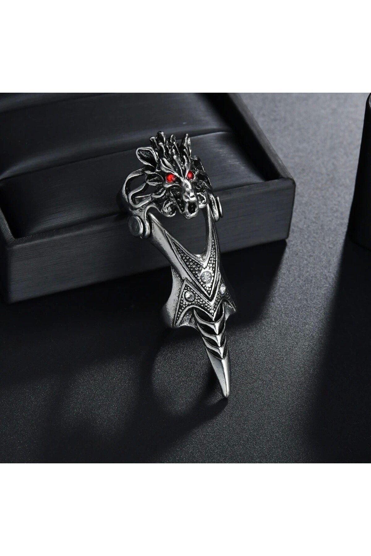 Gotik Punk Oynar Başlı Aslan Kafası Ayarlanabilir Yüzük - 2