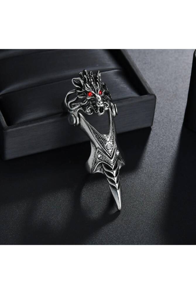 Gotik Punk Oynar Başlı Aslan Kafası Ayarlanabilir Yüzük - 2