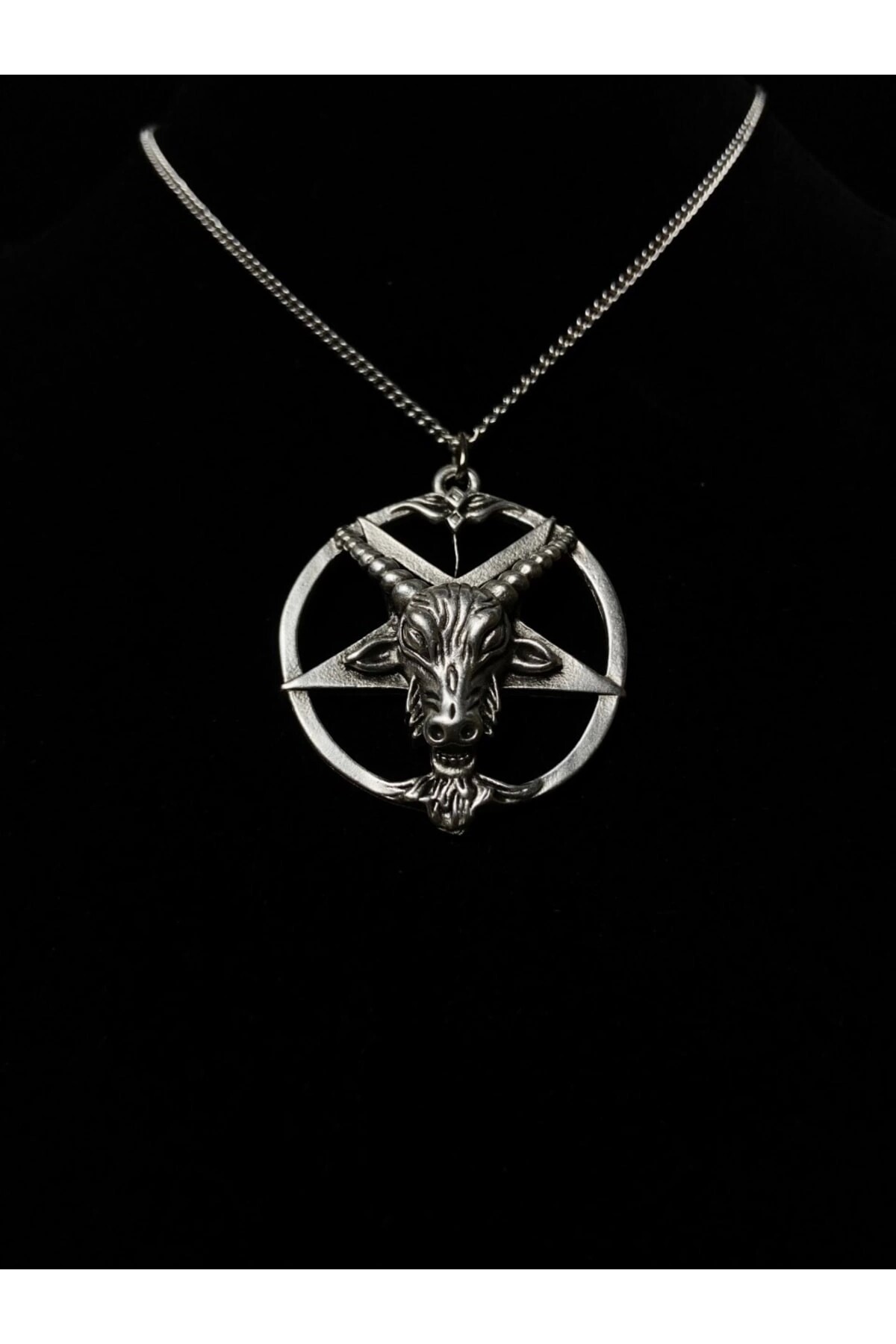 Gotik Punk Pentagram Keçi Kafası Kolye - 3