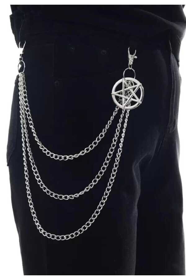 Gotik Punk Pentagram Üç Zincirli Pantolon Zinciri - 1
