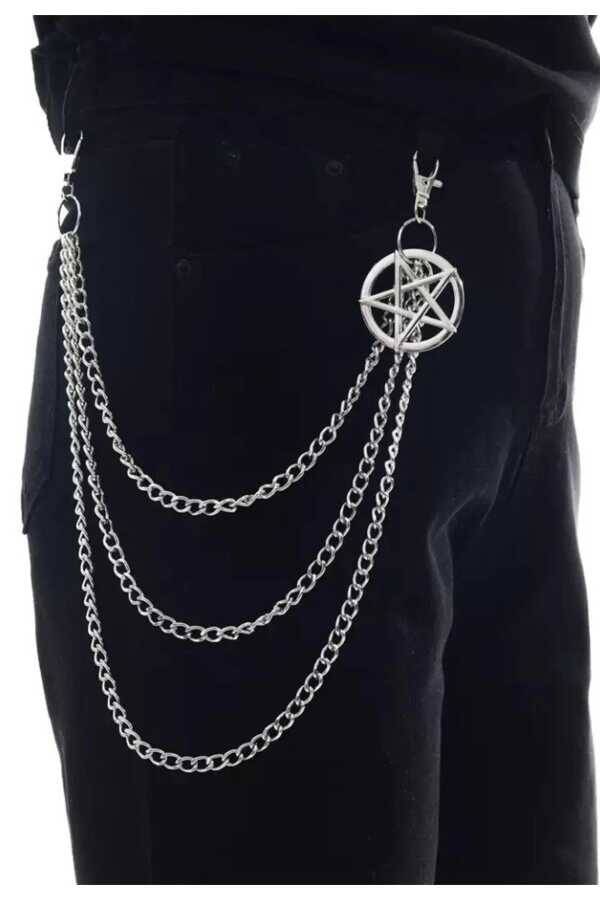 Gotik Punk Pentagram Üç Zincirli Pantolon Zinciri - 1